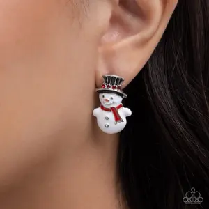 Frost Flair Snowman Earrings with Red Rhinestone Eyes and Top Hat Design for Festive Winter Wear Snack Bubblegum