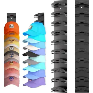 Hat Organizer Hold up to 20 Hats 2 Pack Wall Mount Rack with Strong Adhesive for Baseball Caps Display Door Closet Hanger Holder Multilayer Two Options Black