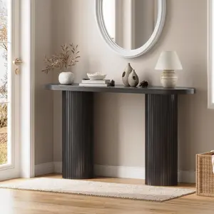 ONBRILL 55/57-Inch Fluted Entryway Table, Tambour Waterfall Design Console Table Behind Couch, Modern Wood Accent Sofa Table for Entrance, Hallway, Living Room