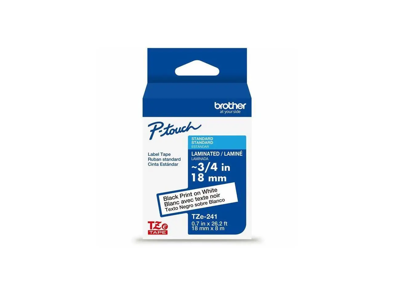 Brother P-touch TZe Laminated Label Tape - - DiameterTape - White - Laminated - Easy to Read, Temperature Resistant, Customizable, Long Lasting, Peeling Resistant, Fade Resistant - 26.20 ft Roll Lengt