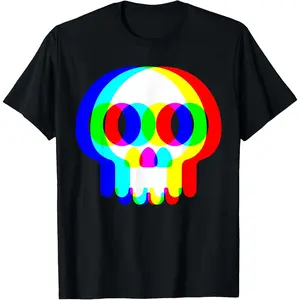 Funny Skull Trippy Vaporwave Halloween Techno Rave EDM Party T-Shirt