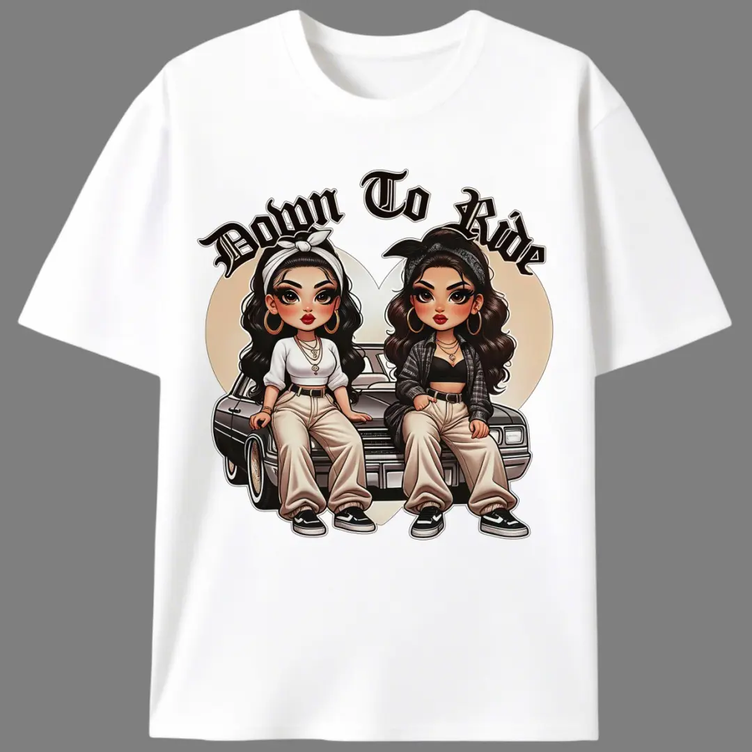 Women’s Cotton Knit Short-Sleeve Print Chicana Lowrider Graphic Tee - Latina Streetwear Casual Top, Summer Car Culture Gift, Shortsleeve