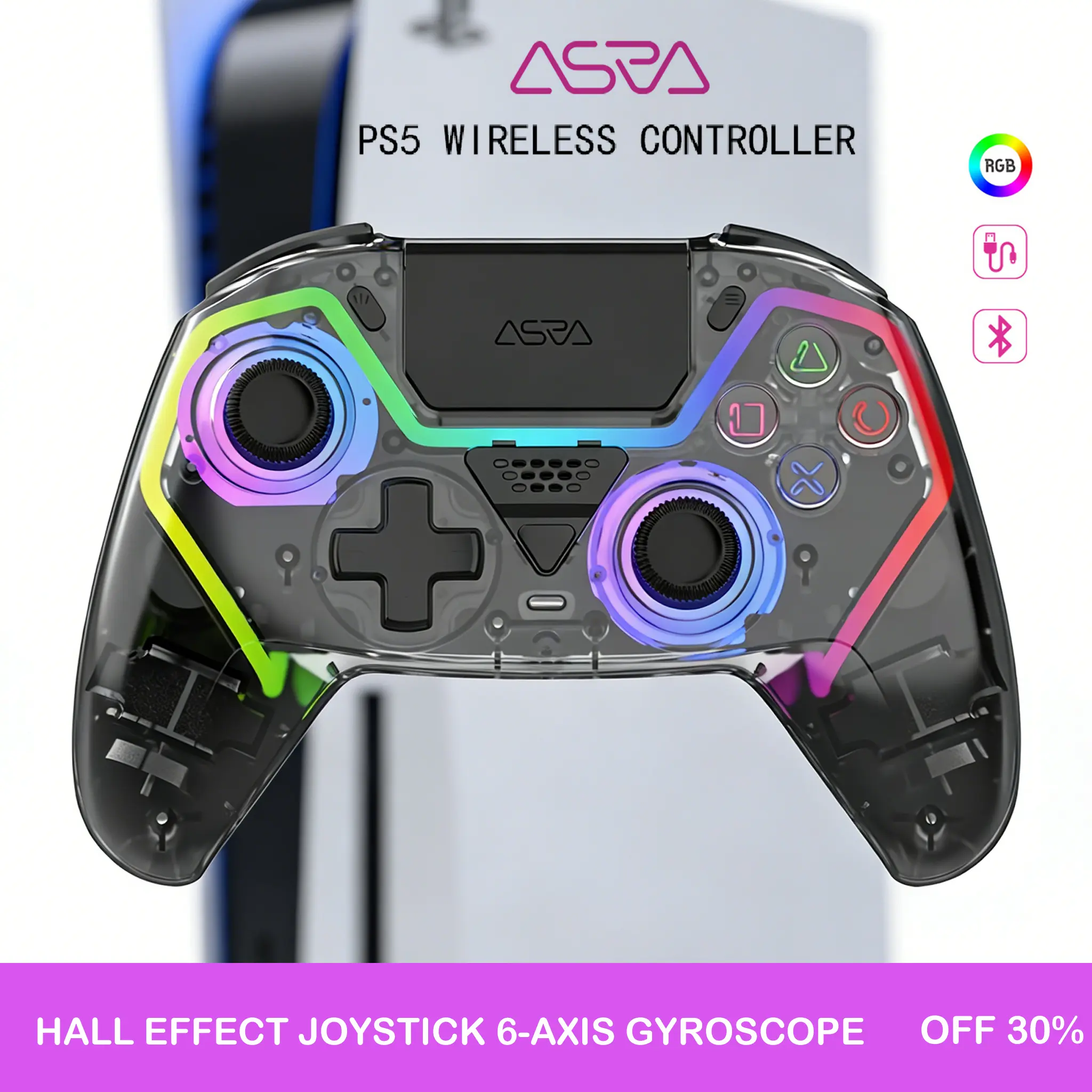PS5 Hall Effect Wireless Touchpad Controller - No Drift！ RGB LED, Turbo Buttons, 1000mAh Battery, Compatible with PS5/PS4/PC , Precision Joys tick