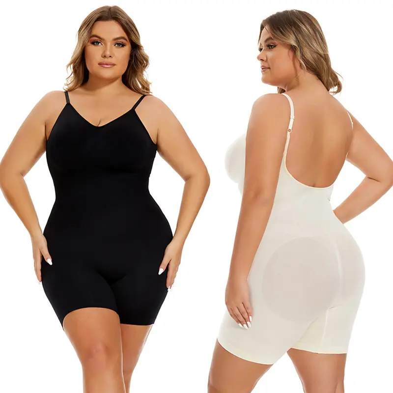 Women's Silky Seamless Shapewear Bodysuit - Tummy Control, Butt Lifter, Open Back, Mid-Thigh, Compression Smooth Fabric, Comfortable Full-Body Sheath Corset, Fits, Adjustable