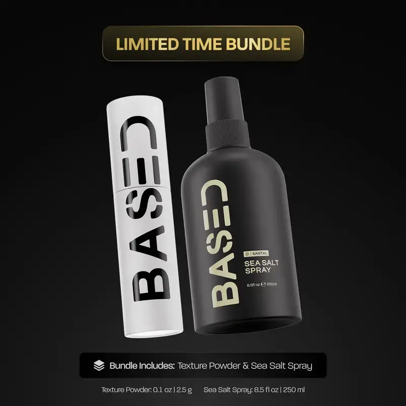 BASED Texture Essentials Bundle – Texturizing Powder & Sea Salt Spray for Natural Volume & Matte Finish, Medium Hold, Lightweight Hair Styling for Short to Medium Hair, with Kelp & Vitamin B5, Paraben Free