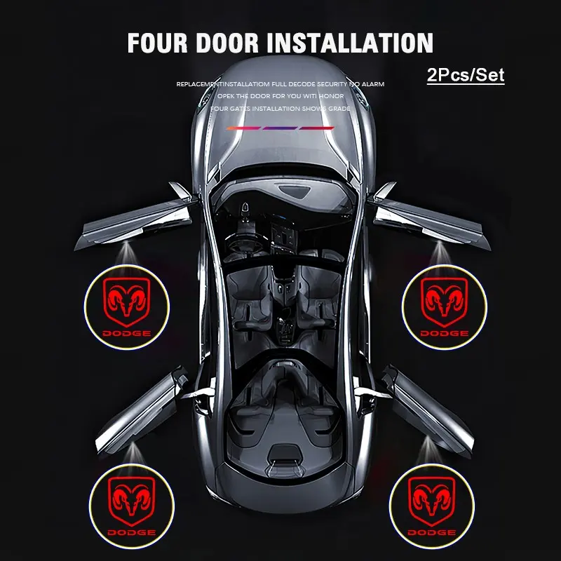 2pcs Dodge HD Car Door Welcome Light Led Projector Lamp For Dodge Challenger Charger Journey Ram Durango SRT Dart Journey Avenger Caliber Trucks Hor Mop Demon Led Car Lights Welcome Courtesy Light Auto Decorative Light