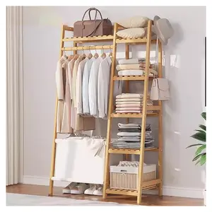 ColourTree Bamboo Clothes Rack Rolling Rail Garment Rack Scarf Bag Hanger Rack,Bag Shoes Storage Self，32 inch Long