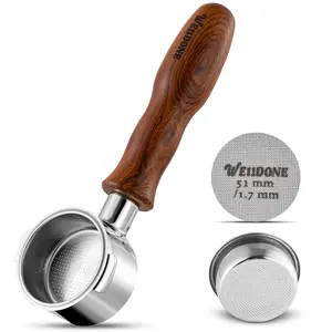 51mm Bottomless Portafilter 2 ears Fits for Delonghi ECP3420 EC155 BCO430 EC260 - Espresso Accessories with Stainless Steel Solid Wood and Puck Screen