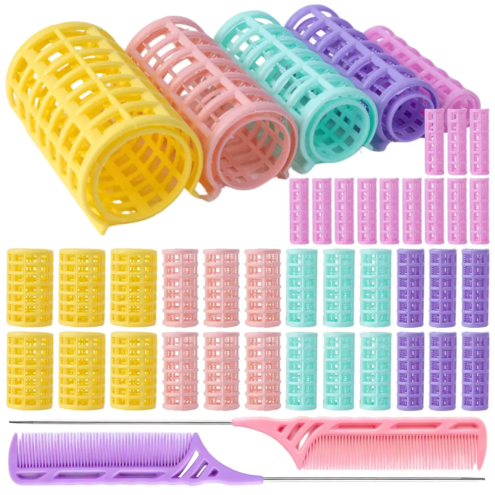 Self-Grip Hair Rollers Set, 38 Piece Heatless Hair Curling Tool for Multi-Curl Hairstyles, Home Styling Accessories in 5 Sizes with 2 Pintail Combs, Diy Hair Styler