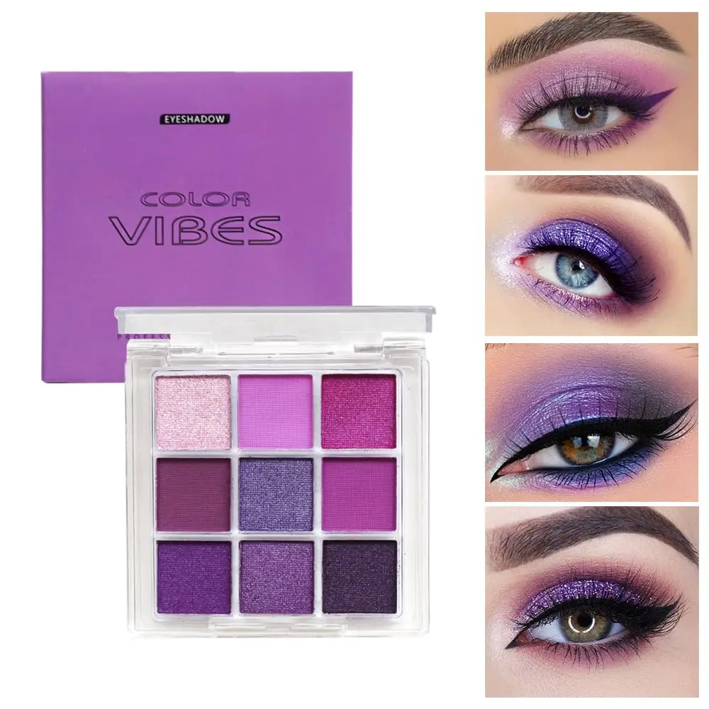 9-Color Purple Eyeshadow Palette – Light to Dark Purple, Matte & Shimmer, Waterproof Powder Makeup
