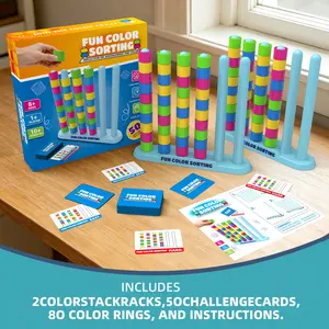 Color Sorting Stack Puzzle Game – Fast-Paced Color Matching Brain Teaser with Challenge Cards, 2 Player Reflex Strategy Board Game, Montessori STEM Educational Toy, Family Game Night, Party & Travel Tabletop Game for Kids & Adults