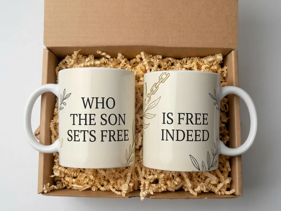 Christian Gift Box for Women | Faith Gift Set with Mug, Journal & Candle | John 8:36 Scripture Gift | Encouragement Gift