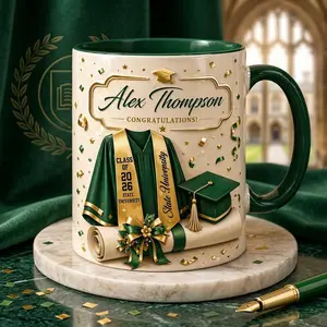 Custom Name Graduation Mug 2D Printed 3D Effect, Personalized Coffee Cup with Class of 2026 Senior Design for Her, Him, Students and Graduates, Perfect for College Graduation, Ceremony, Celebration, Meaningful Keepsake Gift