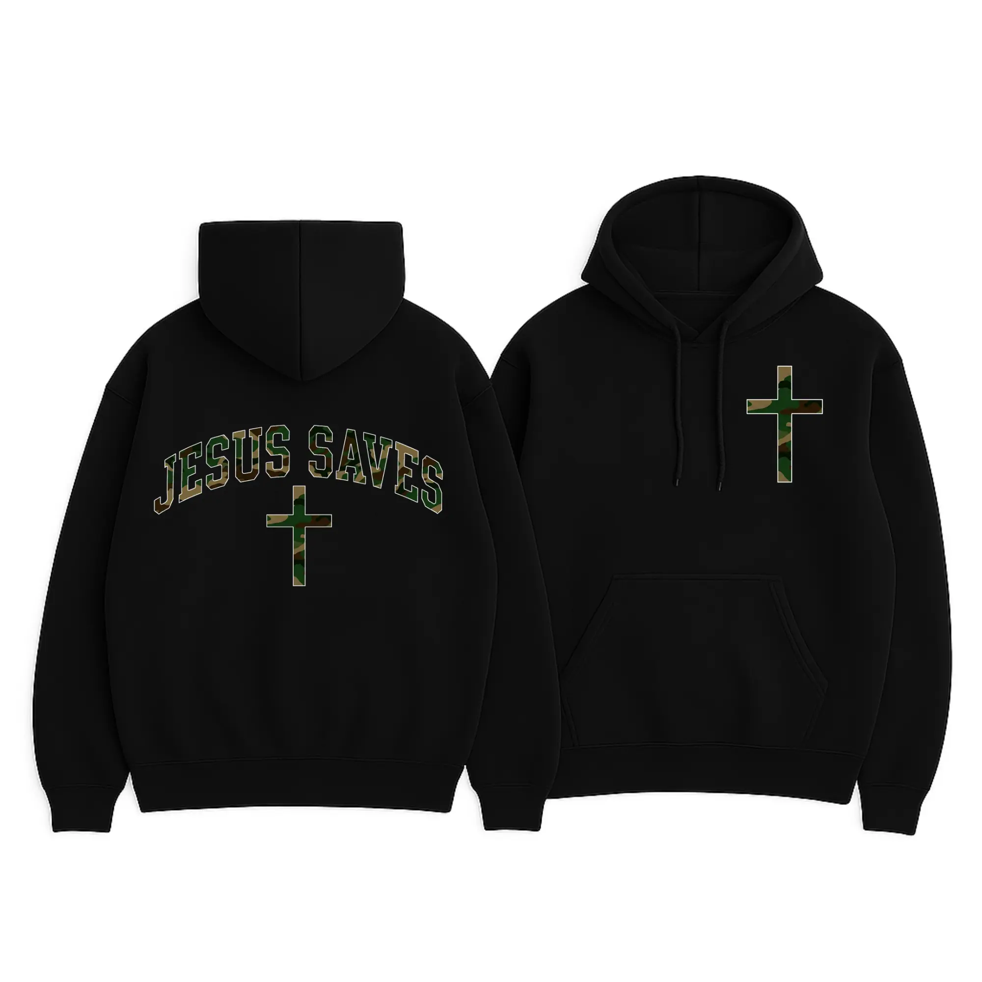Christian Jesus Saves Hoodie - Camo Cross Design with Philippians 4:13 Verse for Men, Women, and Children - Menswear, Classic Embroidered Love