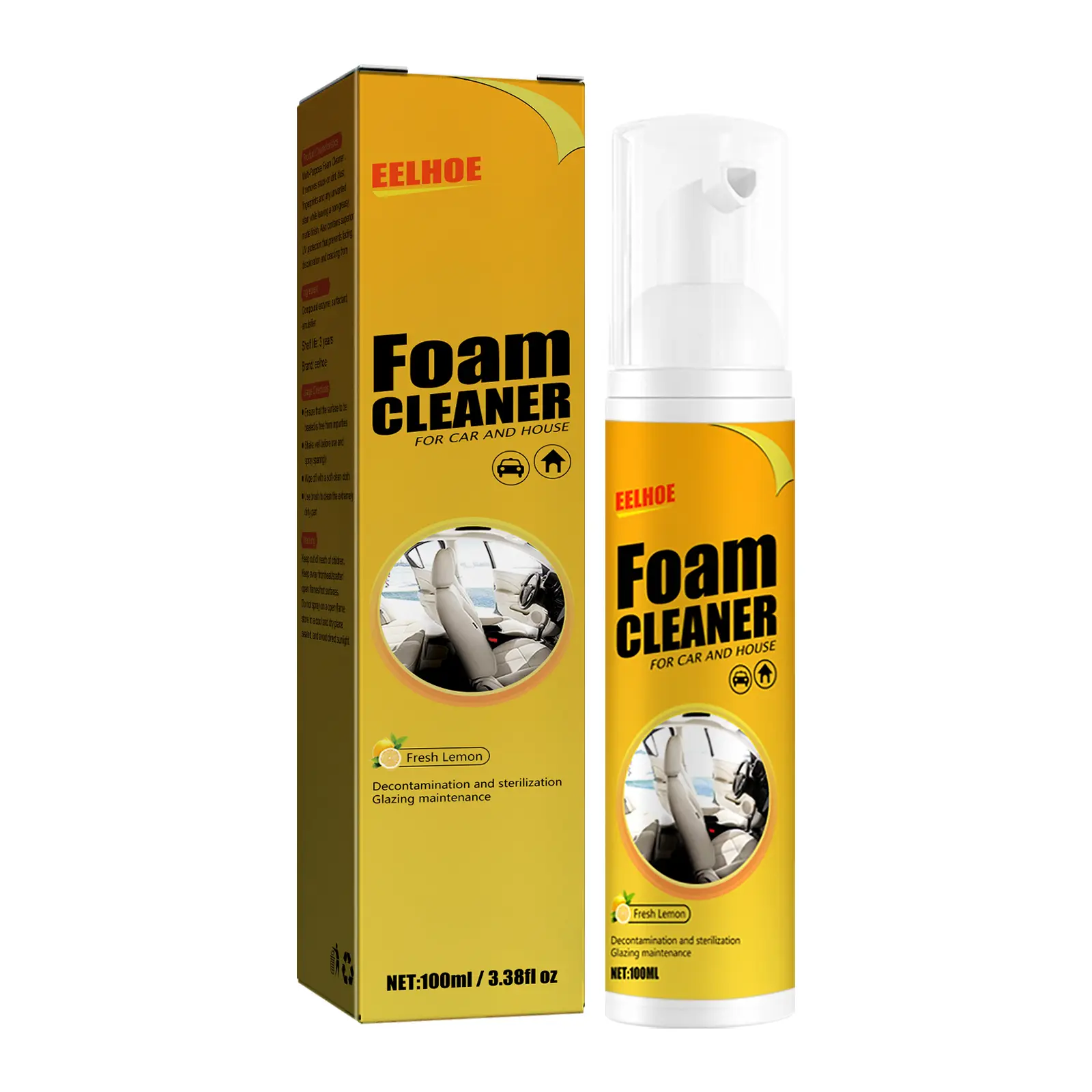 Eelhoe Car Steering Wheel Foamed Cleaner with Complex Enzymes & Surfactant for Easy Grease & Dirt Removal 100ml