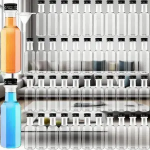 50 Pack Reusable Plastic Shot Bottles with Black Screw Caps, 1.7oz Empty Containers with 10 Funnels for Parties, Baby Showers, and Weddings, Leak-Proof Mini Bottles for Liquor and Beverages, Durable and Portable for Travel and Events Aluminium Colorful mi