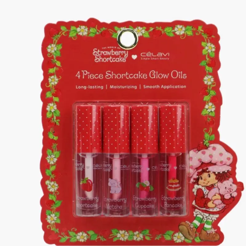 Celavi Strawberry Shortcake Lip Oil Set - 4 Piece Shortcake Glow Oils for Long-lasting Moisturizing Smooth Application Gloss Lipgloss Lipstick Makeup Cosmetic Glossy
