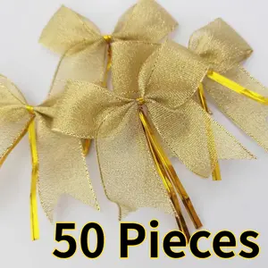 50 Pieces Golden Bow Ties Suitable For Christmas Gift Decoration, Clothing, Shoes, Hats, Home Textiles Decoration Bow Tie DIY(3-1/2") - Home Improvement.