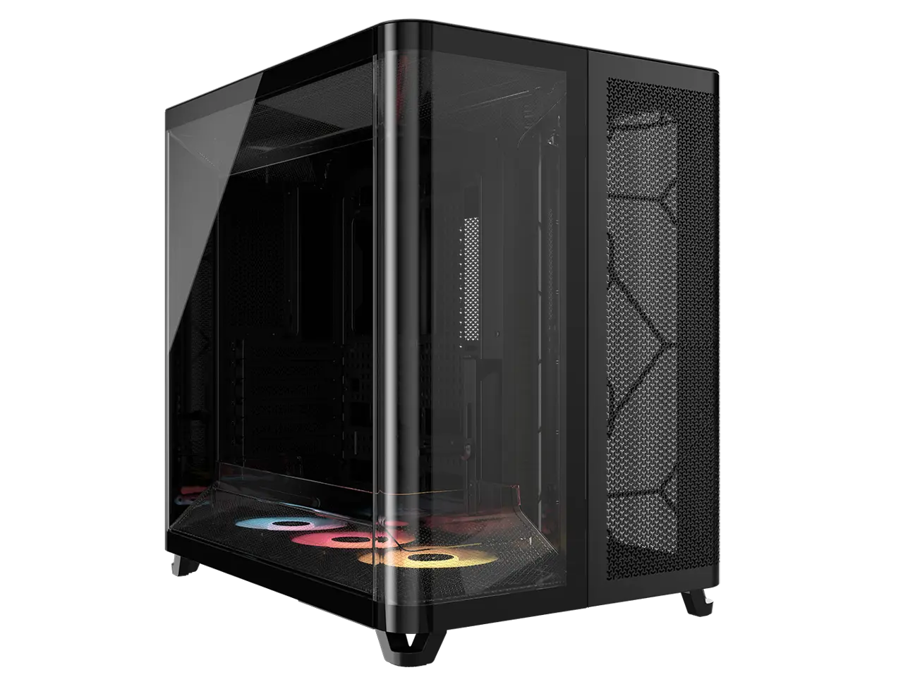 Corsair AIR 5400 RS-R ARGB Triple Chamber Mid-Tower PC Case-Black with 3x RS-R 120mm reverse PWM ARGB fans Pre-installed, BTF Back Plug Motherboard Design