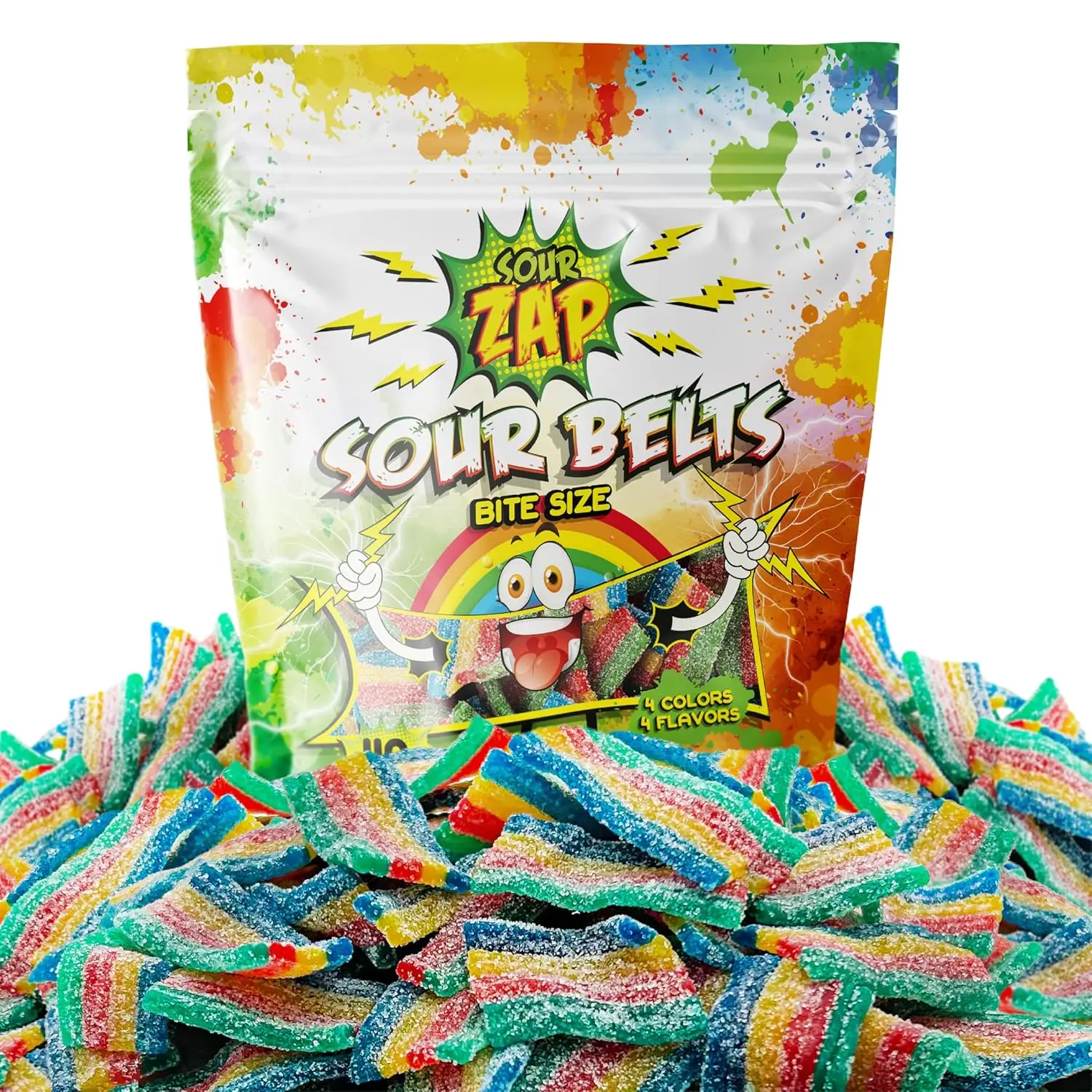 Sour Belts, Bite-Size Gummy Candy, Assorted Fruit Flavors, 8 Oz Bag | Gelatin Free Rainbow Candy