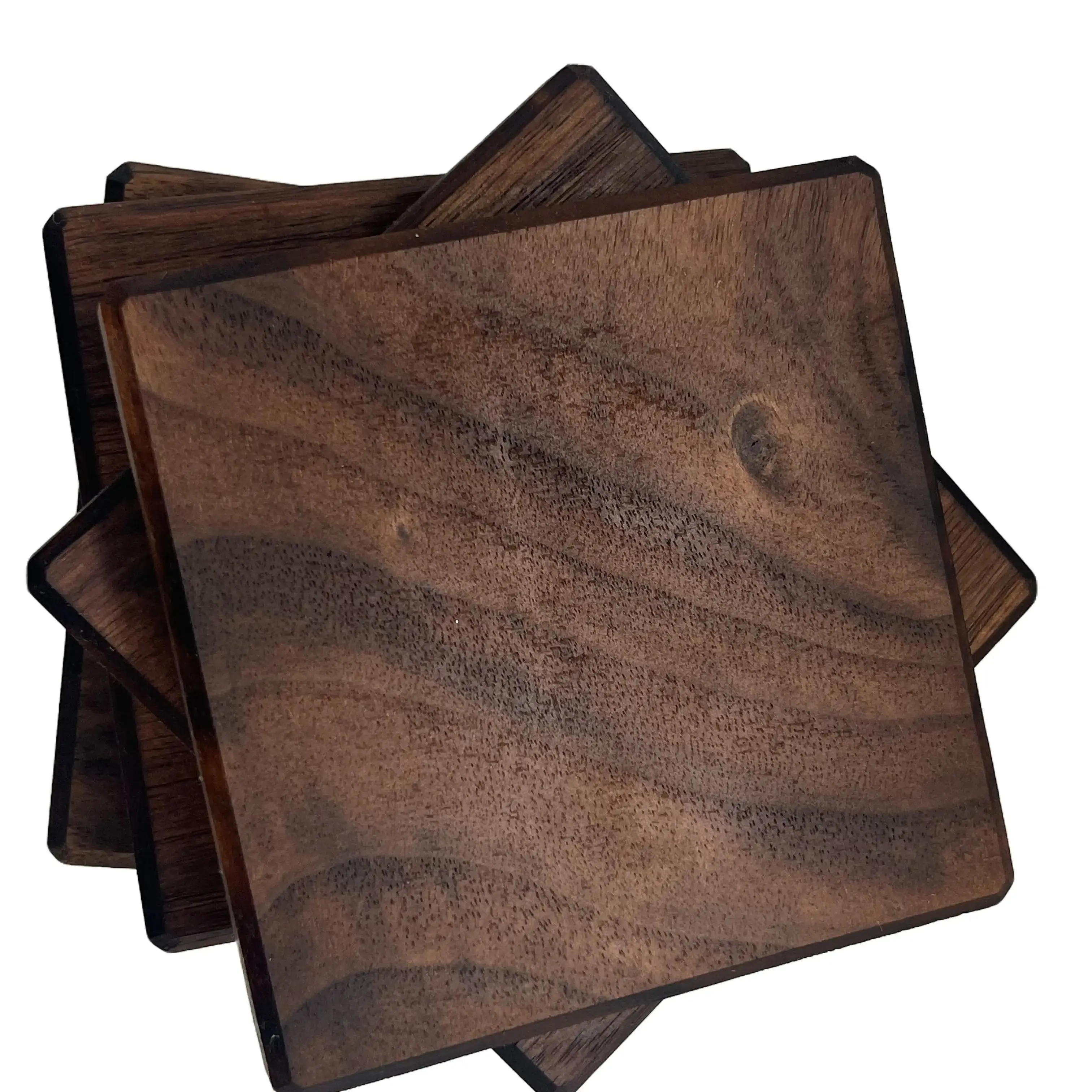 Wooden Drink Coasters SET OF 4 - Rustic Modern Home Decor, 4in Square, Solid Chestnut Wood, A taste of Wine Country for Dining Table, Living Room Decor, Bar Top, Penalizable