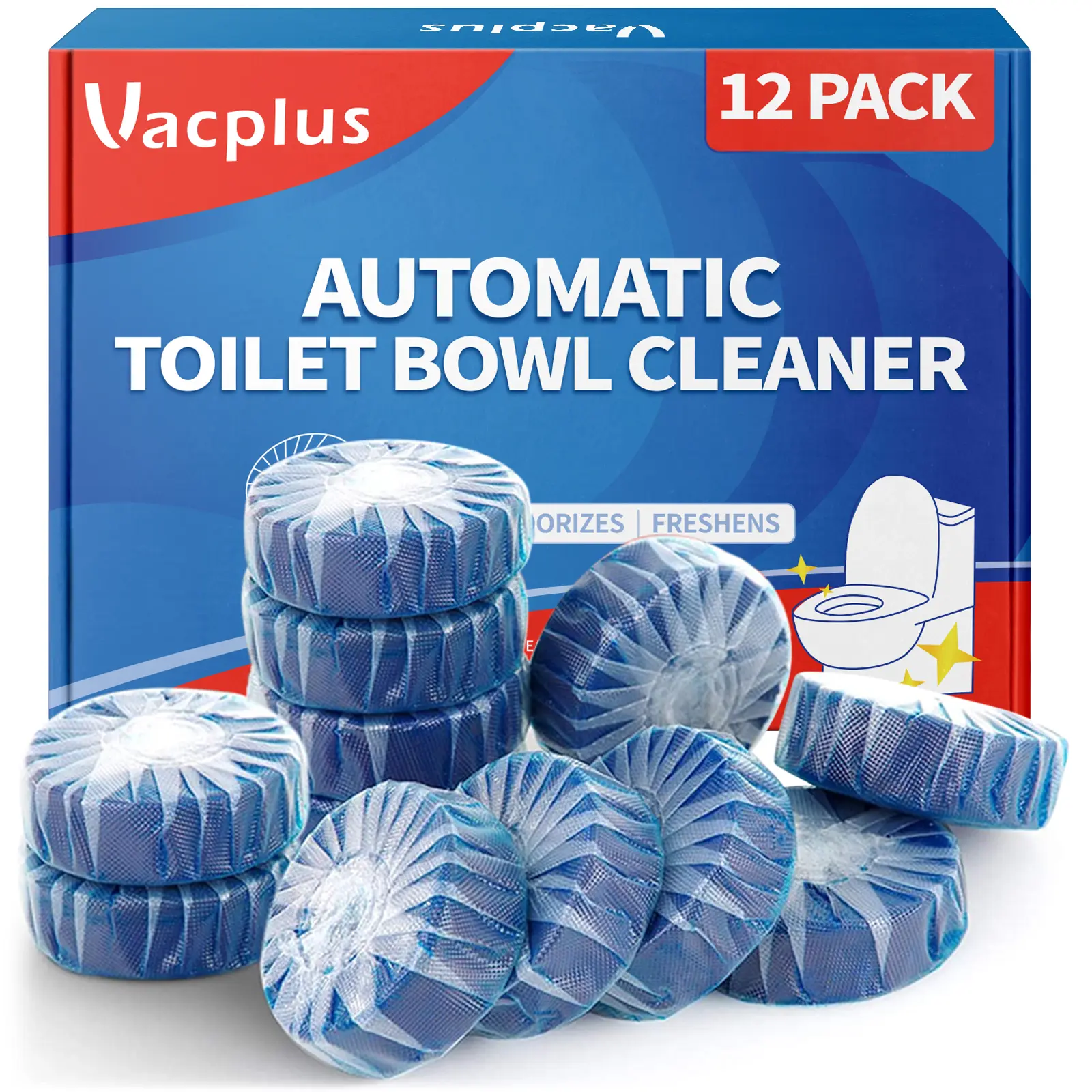 Vacplus Automatic Toilet Bowl Cleaner Tablets, Bathroom Cleaning Tablets for Toilet Tank - Stain & Limescale Remover (12-100PACK) Summervibes, Deep Cleans Stains And Limescale