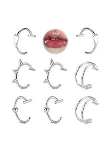 4pairs Non-Piercing Fake Lip Jewelry Set - Clip-On Lip Cuffs, Faux Snake Bite Hoops, Double Hoop Snakebite Lip Rings | Halloween Vampire Teeth Fangs Style Lip Accessories