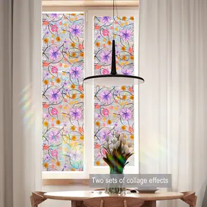 A piece of (30*120cm) colorful floral pattern flat 2D window sticker, window decoration static glass sticker Sticker Decorations XC20035-YC