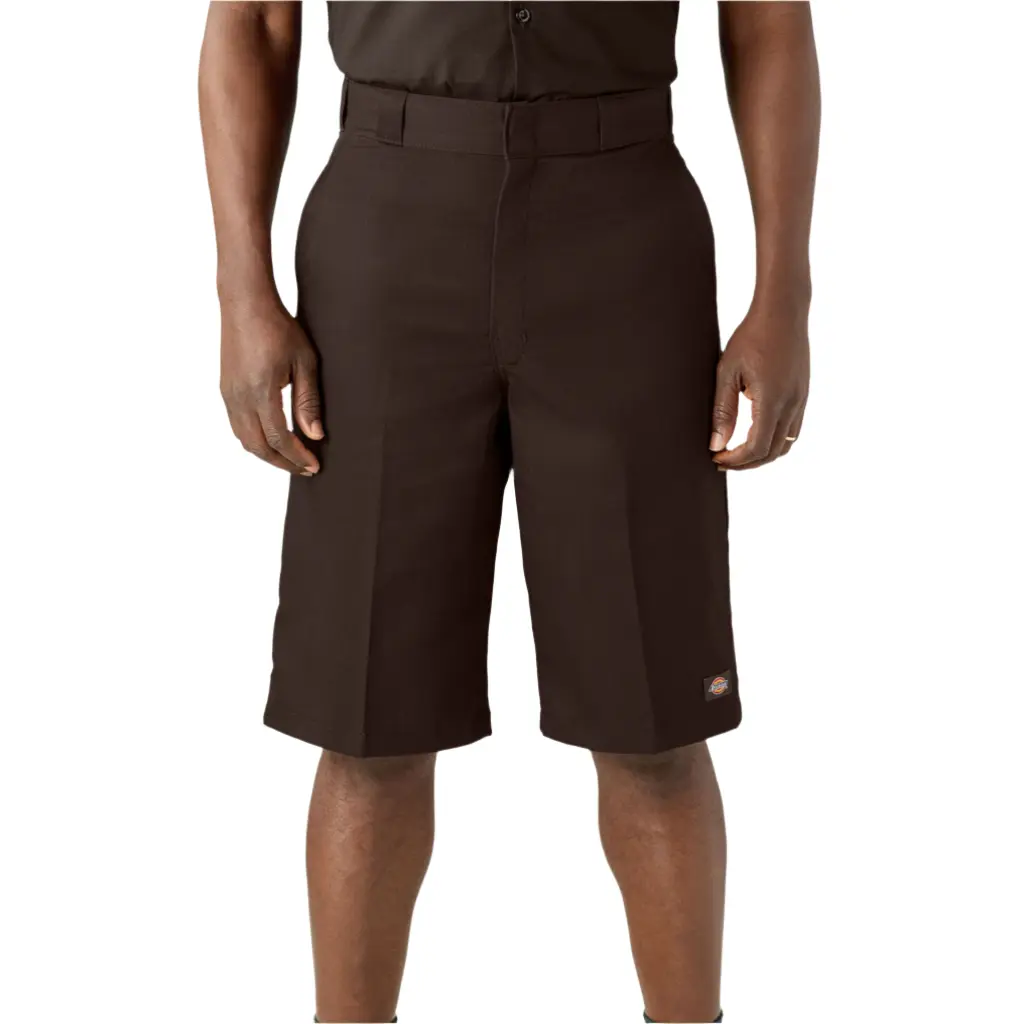 Dickies Men's Classic Loose Fit 13" Cotton Long Work Shorts - Menswear, Plain, Flat Front, Stain & Wrinkle Resistant Heavyweight Twill Blend Fabric, Multi-Use Pockets, Loose Seat, Right Leg, Hook Bar