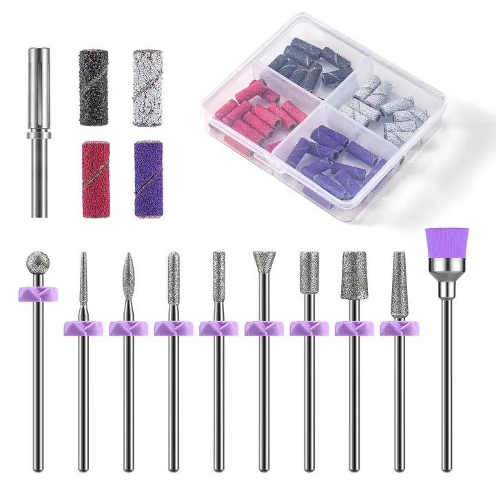 MelodySusie 10Pcs Diamond Nail Drill Bit Set with 40Pcs Sanding Bands (#120#180#240 Grits) MelodySusie 10Pcs Diamond Nail Drill Bit Set with 40Pcs Sanding Bands (#120#180#240 Grits)