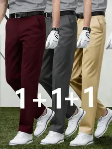 Pack of 3 Men's New Casual Straight Leg Stretch Solid Dress Pants, Wrinkle-Free Comfort for Work and Weekend, Perfect Fit All Seasons