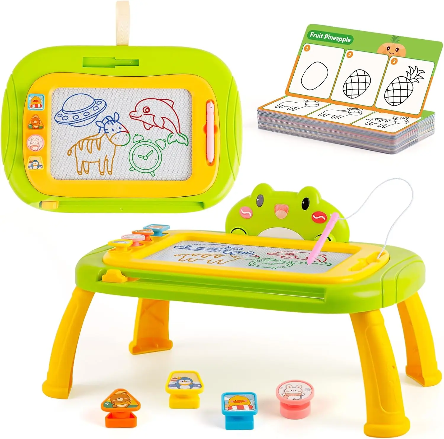 Magnetic Drawing Board for Toddlers - Educational Doodle Sketch Pad with 45 Teaching Cards, 6 Themes, 90 Patterns, 4-Color Board, Ideal for Focus Training & Fine Motor Skills Development Art Crafting Kit Art Supplies Kit