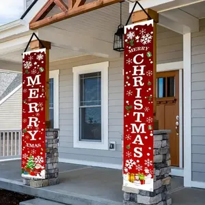 Merry Christmas Door Hanging Banner, 2 Counts/set Outdoor & Indoor Letter & Cartoon Pattern Ornament, Decoration for Front Porch, Patio, Garage & Home, Festive Gifts