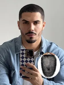 Men'S Buzz Cut Human Hair Wig, Transparent Pu Base,Super Short Hair Wig, Suitable For All Men'S Top Replacement Wigs.,Friendly for beginners