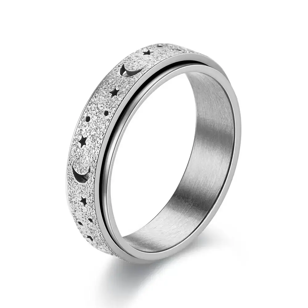 Women’s Adjustable Rotating Anxiety Spinner Ring - Moon Stars Rainbow Stress Relief Ring, Lightweight & Elegant ADHD Product, Calming Daily Wear Jewelry for Most Finger Sizes, Stress Relief Rings