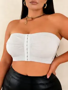 ESSelegance Women's Front Closure Strapless Bra | Breathable Mesh Back Bandeau Tube Top | Wireless Push Up Anti-Slip Seamless Bralette | Comfortable Invisible Underwear for Off-Shoulder Summer Dresses | Supportive Plus Size Friendly Basics