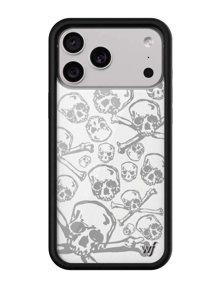 Skull Girl | Limited Edition Trendy iPhone Case | Raised Protective Black Bumper | Women Owned Small Business | White and Gray Skull and Crossbones Design Aesthetic | Safety Casing Protective | Gift for Her