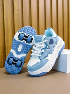 Youth Boys Girls Roller Skates, Four-Wheel Inline Skates, Waterproof PU Leather, Fashion Patchwork Design, All-Season Wear, Shoes with Wheels