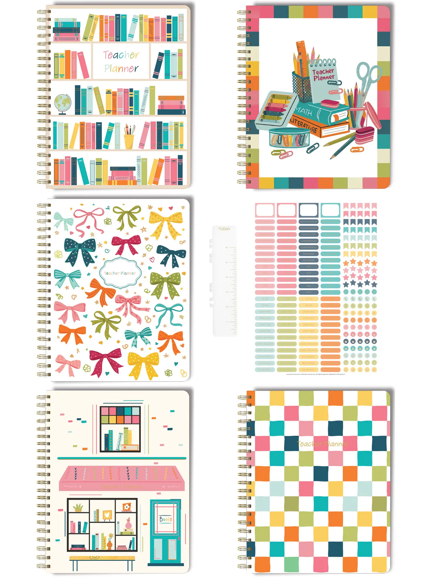 BLU MONACO Undated Teacher Organizer - 12-Month 52-Week Academic Planner, Productivity & Office Planner, Weekly Notepad with Stickers, Storage Pocket, Snap-In Bookmark, Ribbons, School Supplies Haul Essential