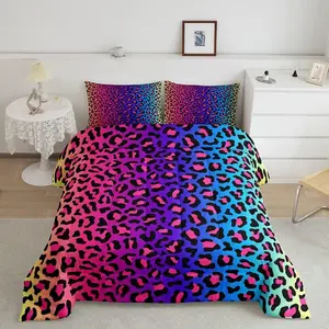 Leopard Comforter Set,Rainbow Comforter Cheetah Colorful Bedding Set Decor Multicolor Duvet Set Queen Size Quilt