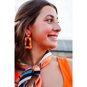 Orange Checkered Kennedy Statement Earrings