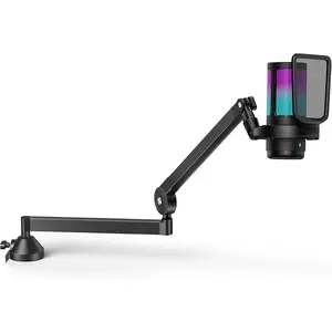 USB Gaming Microphone Set, Noise Cancellation Condenser Mic with Boom Arm RGB Mute Headphones Jack for Streaming Podcasting Recording Vocal PC Computer YouTube Discord PS4 PS5, Black