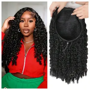 [Half Wig] Leniku Hair Burmese Curly Half Wigs Human Hair 180% Density Curly 3 In 1 Half Wigs With Drawstring for Women Deep Wave Glueless Wig Human Hair with Spiral End