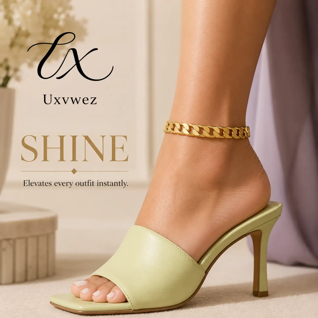 Uxvwez Chunky Cuban Link Anklet for Women Gold Silver Tone Adjustable Ankle Bracelet Beach Summer Jewelry Gift