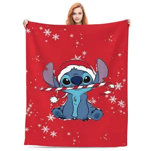 DISNEY CLASSIC Lilo & Stitch Christmas Candy Cane Soft Throw Blanket - Cozy Plush Holiday Blanket for Bedroom, Sofa, Christmas Decor & Gift