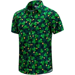 Mens St.Patrick's Day Shirt Irish Clover Printed Casual Short Sleeve Hawaiian Button Up Shirts