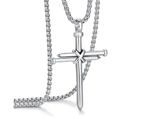 Nail Cross Necklace for Men, Retro Stainless Steel Crucifix Necklace, Baseball Nail Cross Pendant,Car Accessories Faith Valentine Birthday Gifts for Him