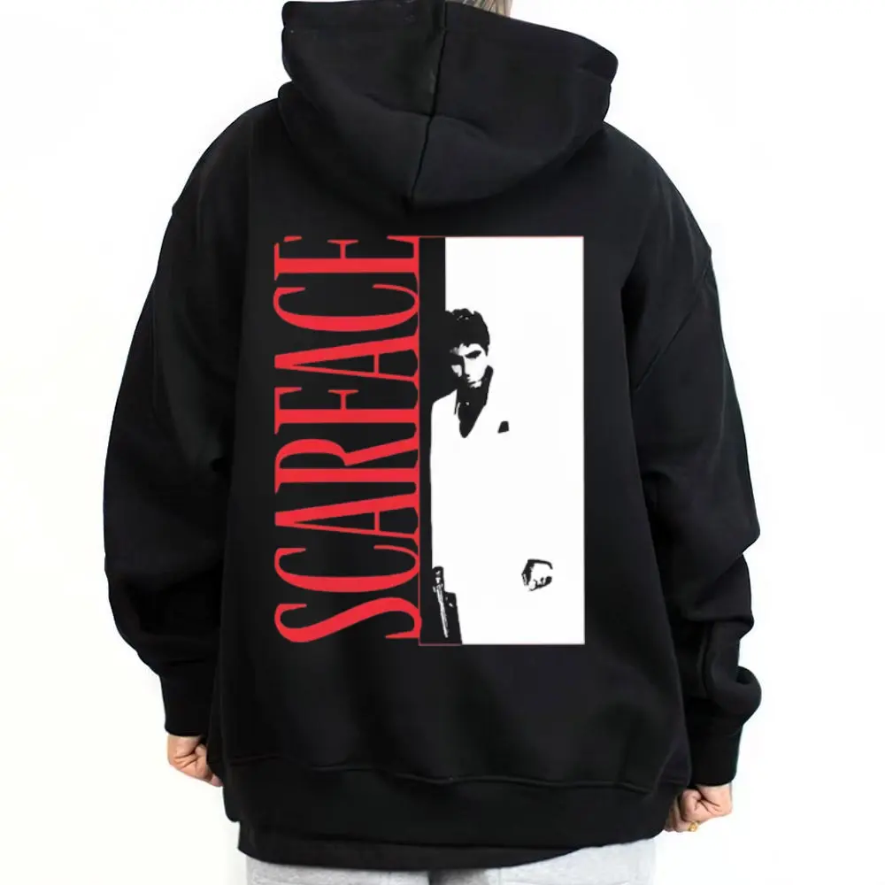 Scarface Graphic Pullover Hoodie, Unisex Chicano Style Streetwear Top in Cotton Polyester Blend, Long Sleeve Oversized Fit