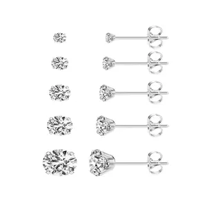 18K White Gold Plated Sterling Silver Pave Round Cut Cubic Zirconia Stud Earrings 4 Prong CZ Simulated Diamond Stud Earrings for Women Men Hypoallergenic daughter necklace
