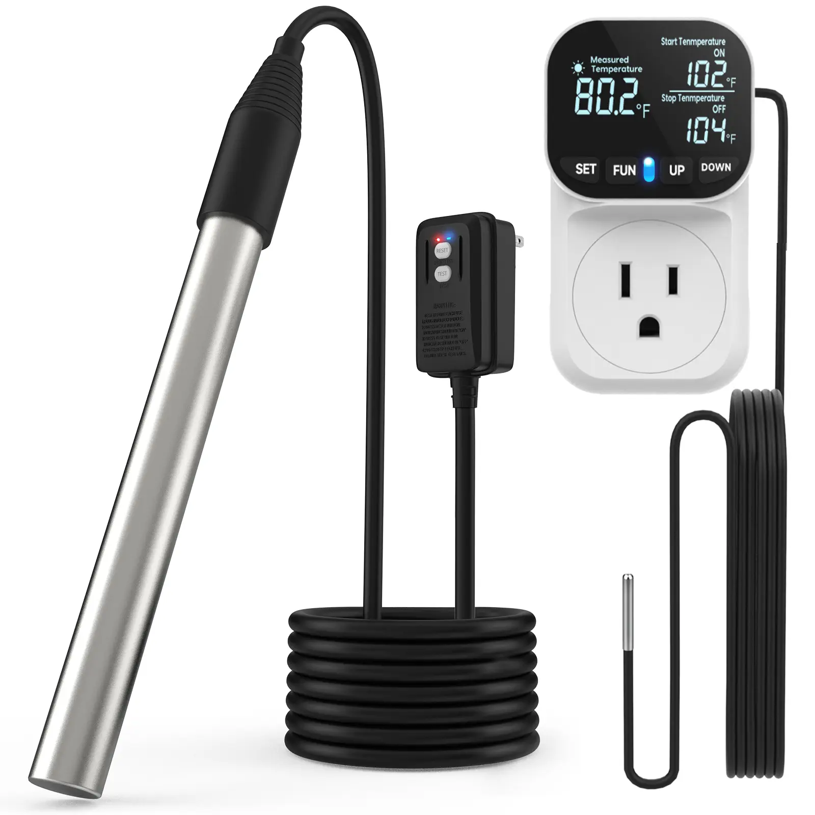 1800W 120V Corrosion-Resistant Durable Portable Immersion Water Heater with Thermostat, GFCI & Digital Control, Heats 5 Gal Water in Minutes, Suitable for Sinks, Bathtubs, Small Swimming Pools